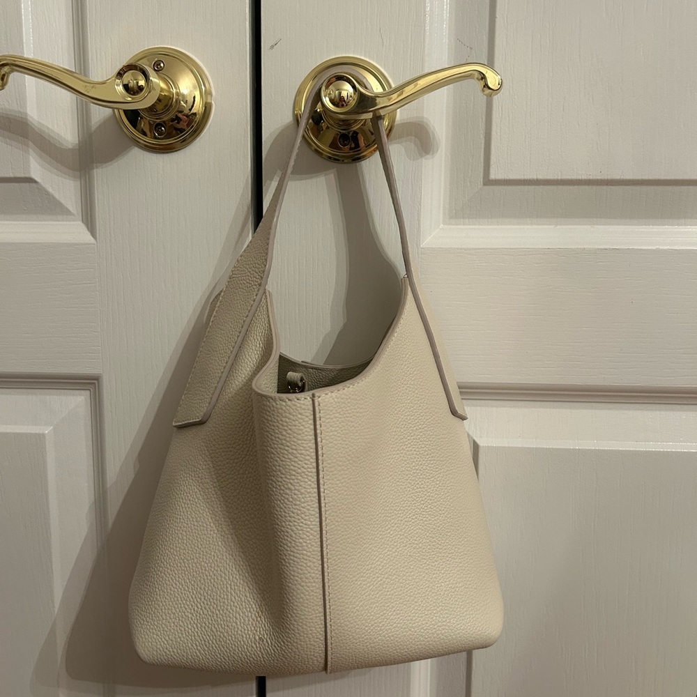 Banana Republic Pebble Leather Mini Hobo Bag in Cream